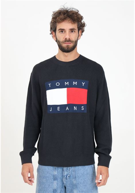 Black men's crewneck sweater with inlay logo TOMMY JEANS | DM0DM19186BDSBDS
